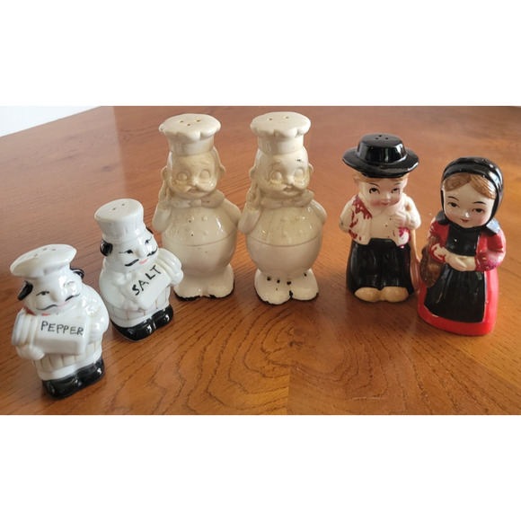 Vintage Salt Pepper SP Shaker Chef & Amish Couple Ceramic Novelty Figures *Flaws - Picture 1 of 16